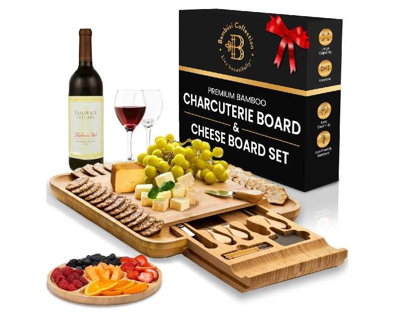 Charcuterie Board Gift Set - Bamboo Cheese Board and Knife Set