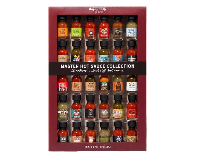 Thoughtfully Gourmet, Master Hot Sauce Collection Sampler Set, Flavors Include Garlic Herb, and More, Hot Sauce Gift, Set of 30