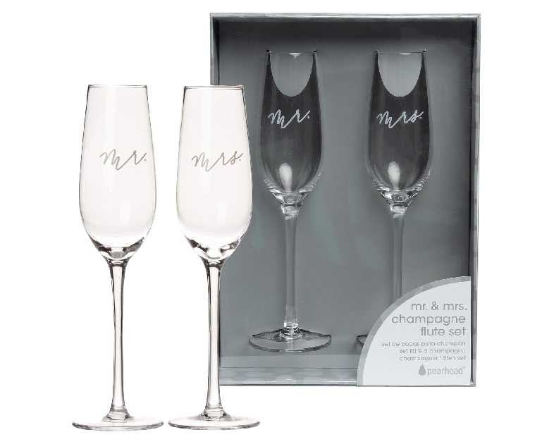 Pearhead Mr. & Mrs. Champagne Flute Set - With Gift Box Packaging, Elegant His and Hers Wedding Toasting Glasses for Reception, Bridal Shower