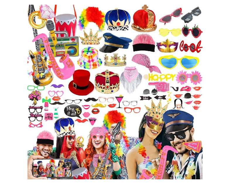 Bulk Opulent Photo Booth Props Set for Adult, Novelty Funny Hats and Glasses, Colorful Wig, Inflatable, Phtot Booth Props Kit