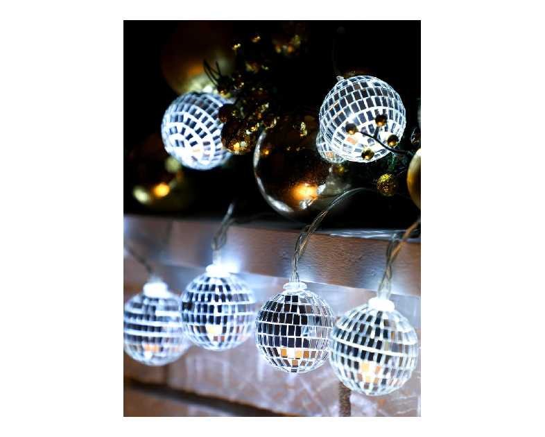 BBTO LED Disco Ball String Light Battery Powered Mirror Balls Ornaments for Outside Backyard Porch 70s 80s Disco Party Supplies(1.57 Inch,Silver White)
