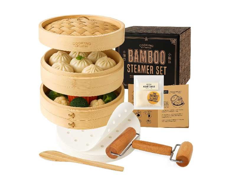 Cooking Gift Set Co. Bamboo Steamer Basket Soup Dumpling Kit