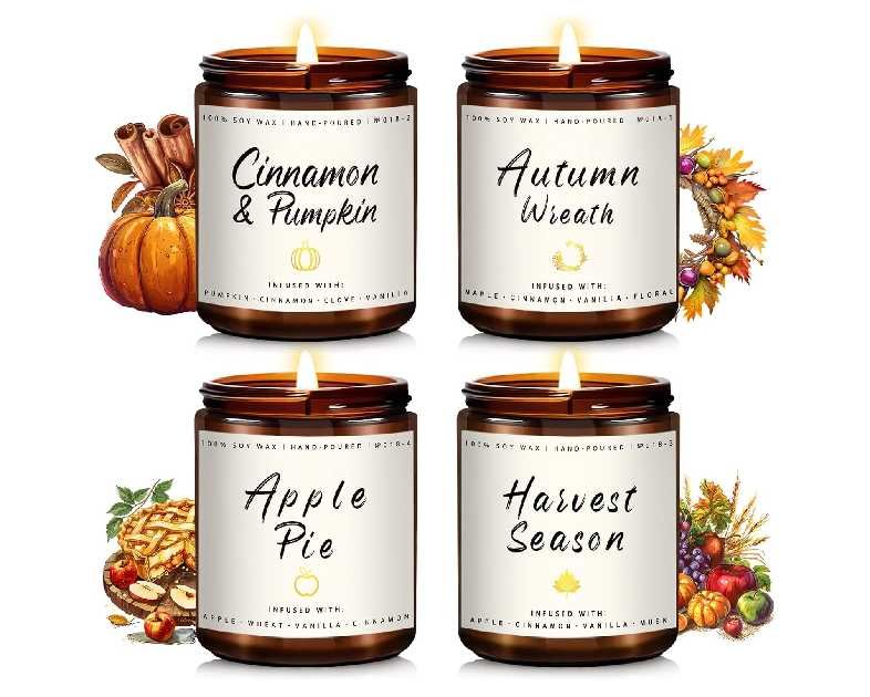 Auelife Fall Candle Set | 4 Pack Scented Candles for Home