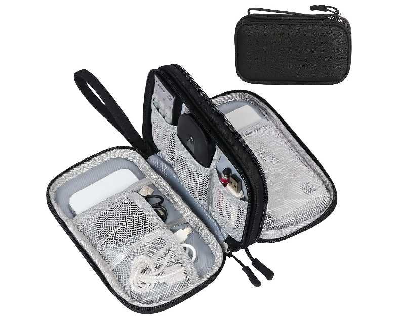 FYY Travel Cable Organizer Pouch Electronic Accessories Carry Case Portable Waterproof Double Layers All-in-One Storage Bag for Cord, Charger, Phone, Earphone Black