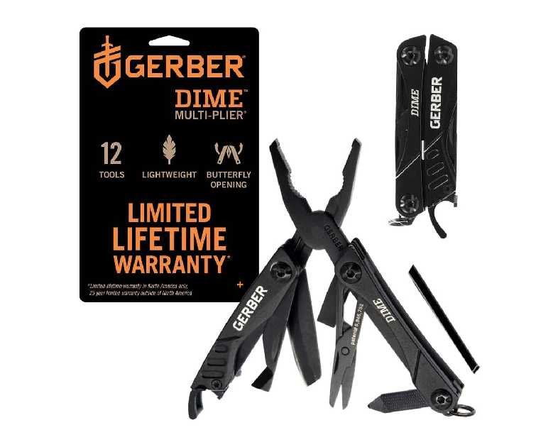 Gerber Gear Dime 12-in-1 Mini EDC Multitool - Needle Nose Pliers, Pocket Knife, Keychain, Bottle Opener - Gifts for Men, EDC Gear and Equipment - Black