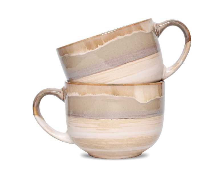 Bosmarlin Large Ceramic Coffee Mug Set of 2, Stoneware Jumbo Latte Mugs for Office and Home, 16 Oz, Dishwasher and Microwave Safe(Brown Grey, 2)