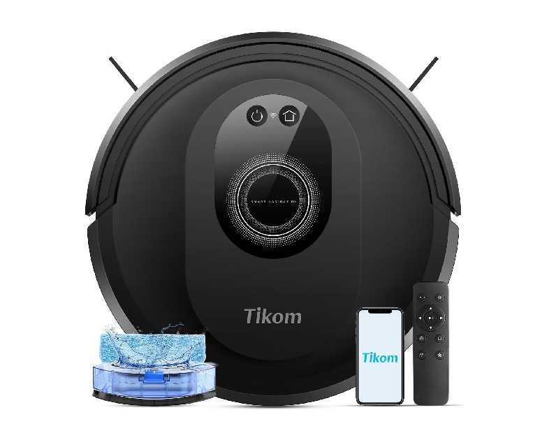 Tikom Robot Vacuum and Mop Combo, 5000Pa Robotic Vacuum Cleaner, 150 Min Max, App & Remote Control, Ideal for Hard Floor, Carpet, Pet Hair, Self-Charge(G8000 Max)