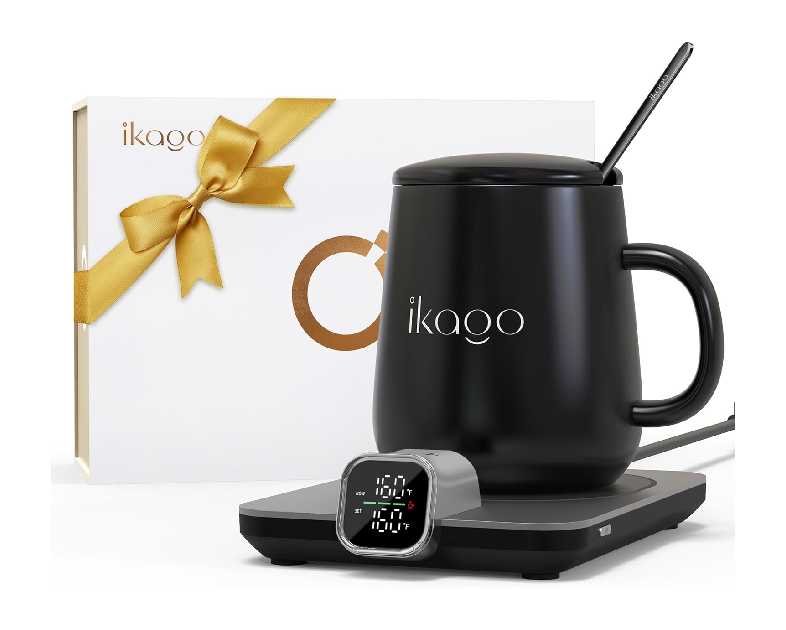 Coffee Mug Warmer Set, Temperature Control Smart Heated Mug for Desk, Electric Coffee Warmer with Auto Shut Off & Real-Time Temp Display, Gifts for Men Women, 15oz, Black