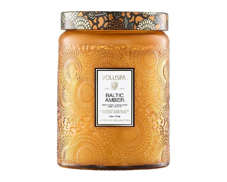 Voluspa Baltic Amber, Large Candle Jar, 18 oz, 100 Hour Burn Time, Coconut Wax for Clean Burning, Handcrafted in the USA