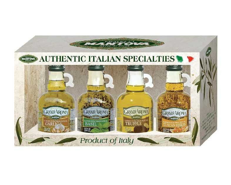 Mantova Grand’Aroma Flavored Extra Virgin Olive Oils, Variety Gift Set, made in Italy, cold-pressed, 100% natural, heart-healthy, for grilling, barbequing, smoking, and cooking, 8.5 oz