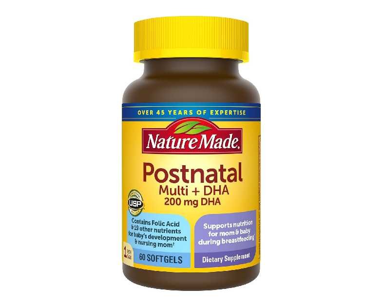 Nature Made Postnatal Multivitamin + DHA 200 mg, Postnatal Vitamins for Breastfeeding Moms & Babies, Vitamins & Nutrients Include Iron, Vitamin D3, Calcium, Iodine and More, 60 Softgels