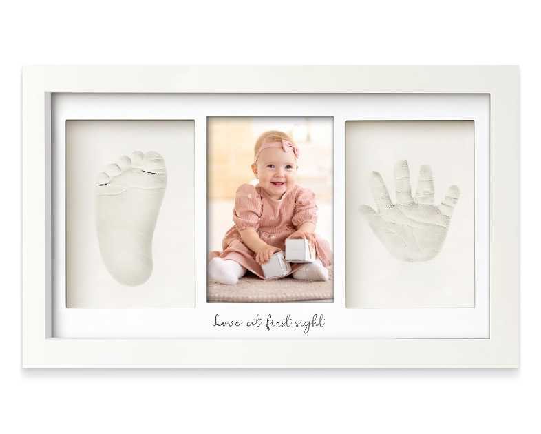 Baby Hand and Footprint Kit - Clay Handprint Keepsake Frame, Newborn Nursery Picture Frame, Personalized New Mom Gifts for Baby Shower & Registry (Alpine White)