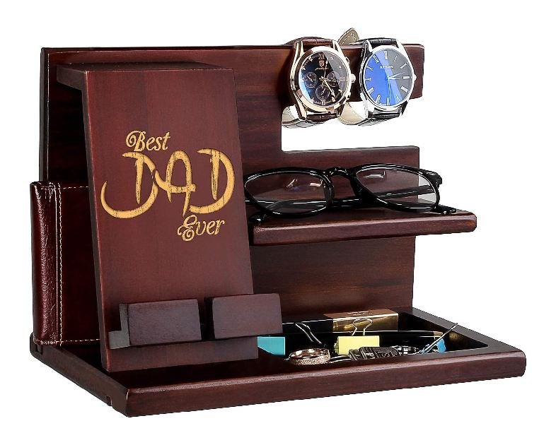 Personalized Wood Phone Docking Station - Presents For Dad - Best Dad Ever - Perfect For Birthday, Christmas, Fathers Day