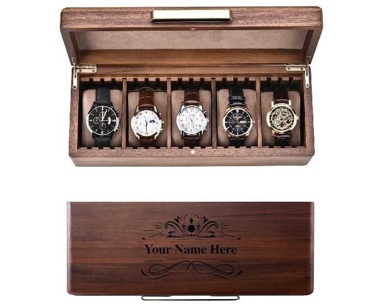 Shanik Wooden Watch Box for Men – 5 Slot Storage Case with Velvet Pillows, Natural Acacia Wood Organizer for Large Watches, Luxury Gift for Him