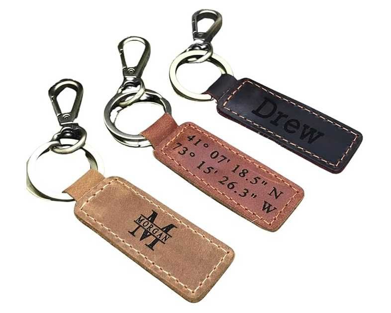 PERSONALIZED Leather KEYCHAIN, Coordinates Key Chain, 3rd Anniversary, Gift for Birthday, Keyfob, Best Gift Brown