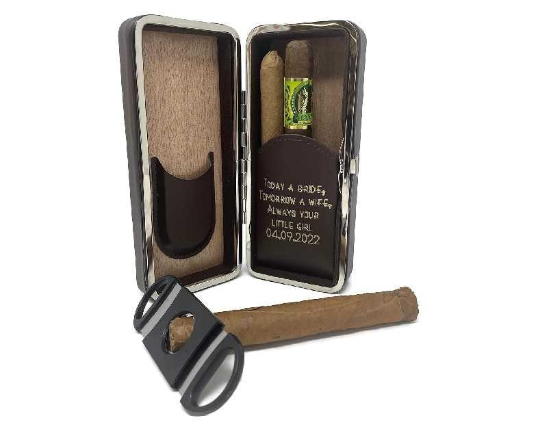 Personalized Leather Folding Cigar Case Custom Engraved