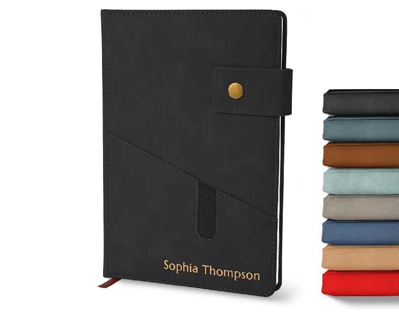 Promot Personalized Notebook - A5 Lined Leather Bound Journal for Writing Women Men - Hardcover Executive Notebook, Daily Journal, Travel Diary, Gift Idea, Custom Embossed Text with Gold Metallic Foil