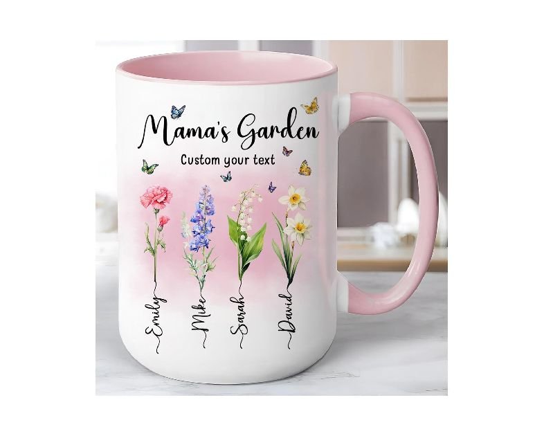 Personalized Mama Mug with Custom Kid Names and Text, Mama's Garden Mugs 11oz 15oz, Customized Mother's Day Coffee Cups for Grandma Mug Gifts for Gigi Mom Nana from Kids Grandkids on Mother's Day