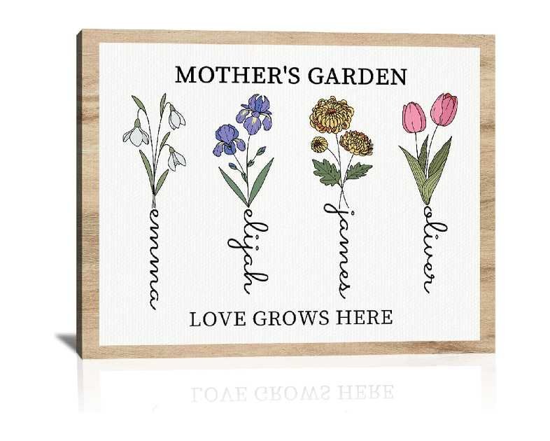 Bohva Mothers Day Unique Gifts For Mom, Customized Birth Month Flower Mothers Garden, Custom Canvas With Name Wall Art Birthday Christmas Gifts For Mom Grandma Wife From Daughter Son