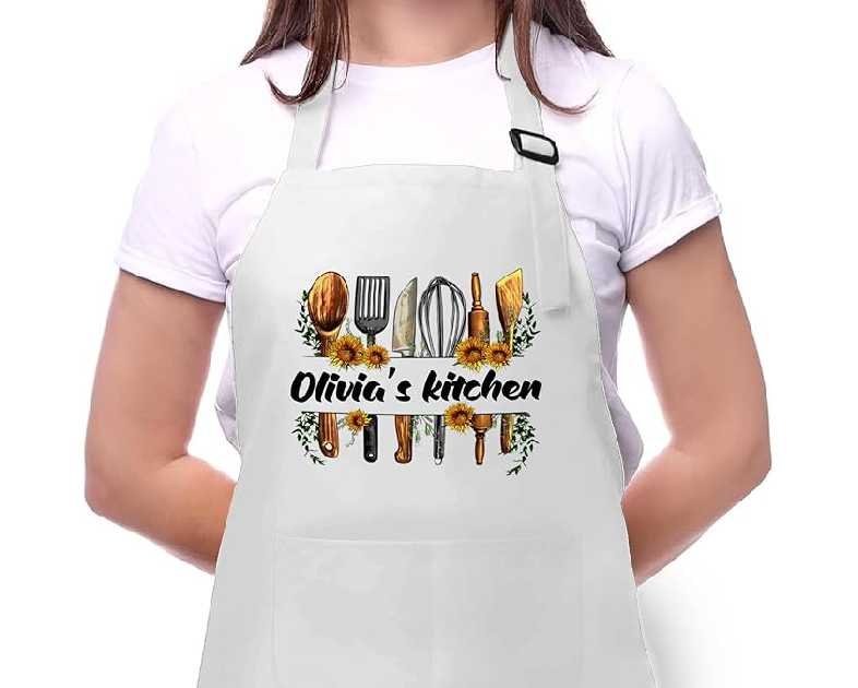Custom Apron for Mom with Custom Name, Mother's Day Gift, Personalized Kitchen Gifts for Women Kitchen Baking Cooking Apron