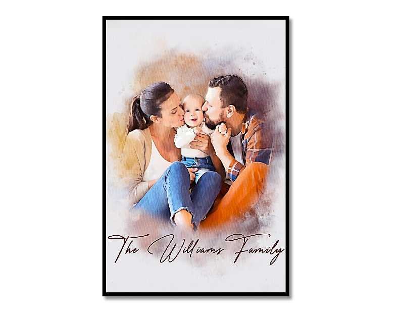 VulcanAce Custom Watercolor Painting from Photo and Text, Personalized Family Portrait Canvas Pictures, Custom Memorable Family Gifts from Son, Daughter, Dad, Mom on Birthday Fathers Day Mothers Day