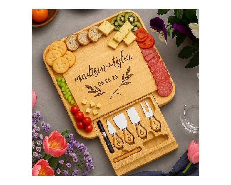 Personalized Charcuterie Board Gift Set - Custom Engraved Charcuterie Boards, Bamboo Cheese Board & Meat Platter - Wedding Gifts, Housewarming Gift for New Home, Anniversary, Birthday, Christmas Gifts