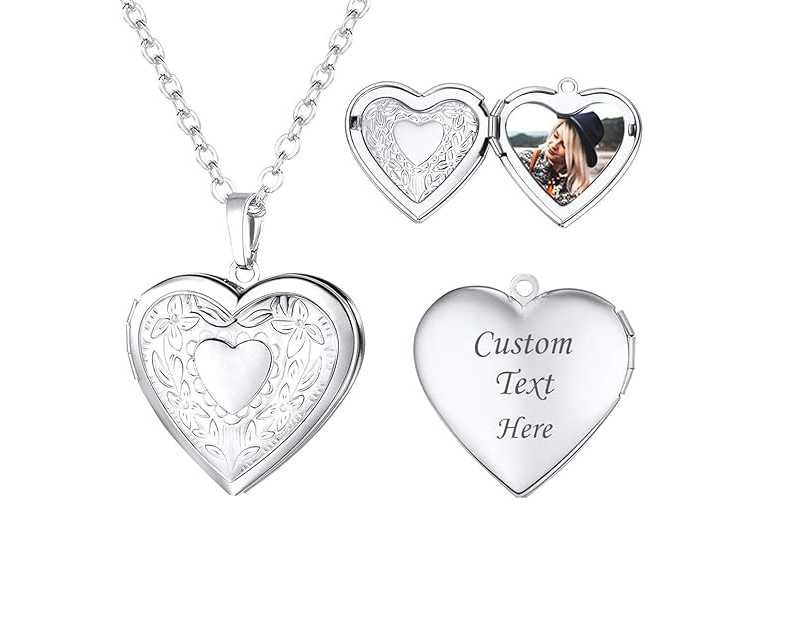 U7 Women Locket Necklace Platinum 14K Gold Photo Lockets that Hold Picture,Chain 20 Inch Personalized Gift Custom Love Heart Image Necklaces