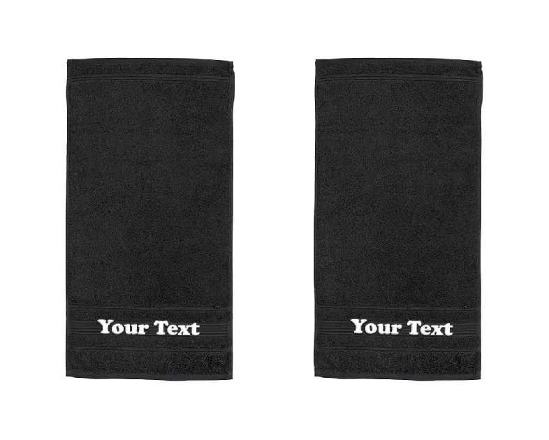 Personalize Your Towels with Custom Embroidery: Names, Monograms, and Initials. Perfect for Bathroom, Spa, Gym, Shower, Kids, Adults, Pool, Travel, Gifts, 2-Piece Hand Towels Set - Black