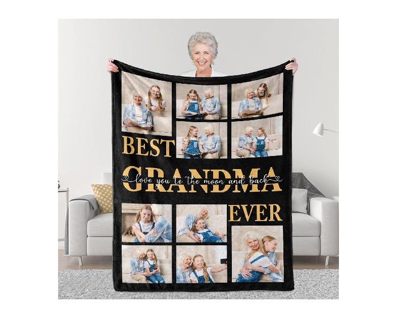 Personalized Mother's Day Blanket Gifts for Best Grandma Ever, Custom Blanket with Photo, Customized Birthday Gifts for Grandma Nana from Granddaughter Grandson