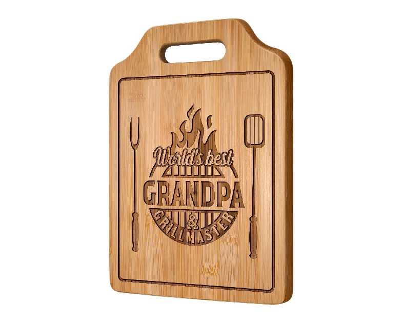 AceThrills Grandpa Gifts for Grandpa Birthday, Christmas, Fahthers Day - Grill Master Engraved Bamboo Cutting Board 12.3"L x 8.7"W x 0.4"Th (World's Best Grandpas)
