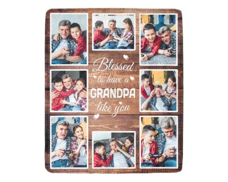 HUGLAZY Gifts for Grandpa Personalized Picture Blankets for Papa Grandfather from Grandkid Fathers Day Photos Gifts，Made in USA, Ship Next Day