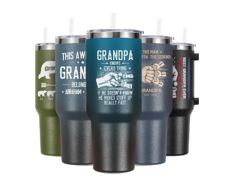 Custom Fathers Day for or Grandpa with Grandkids Names 40oz Travel Tumbler with Lid and Straw Custom Names And 6 Color Options/Birthday Christmas Gift For Grandpa from Grandson Grandaughter