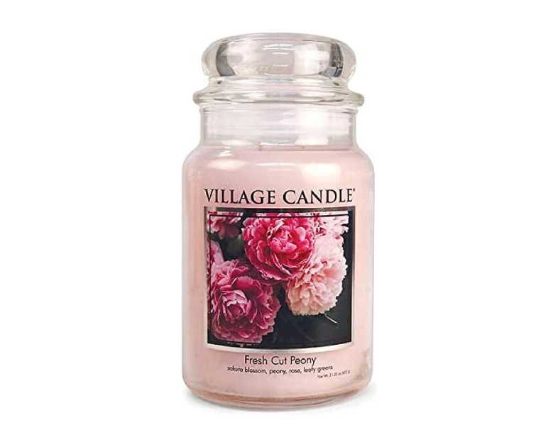 Village Candle Fresh Cut Peony Large Glass Apothecary Jar, Scented Candle, 21.25 oz.