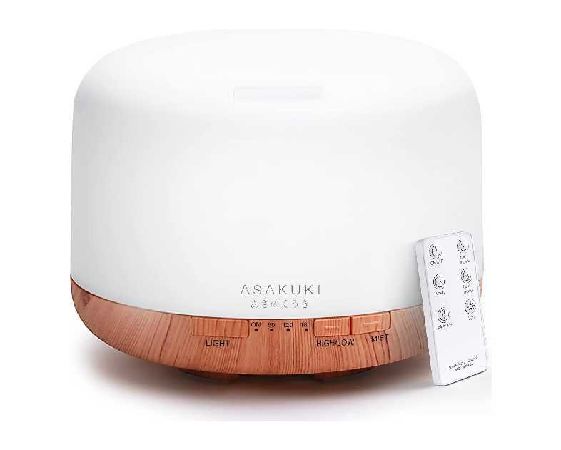 ASAKUKI Essential Oil Diffuser 500ml, Ultrasonic Aromatherapy Humidifier with Remote Control, 7 LED Colors, Timer & Auto-Off, Large Room Diffuser