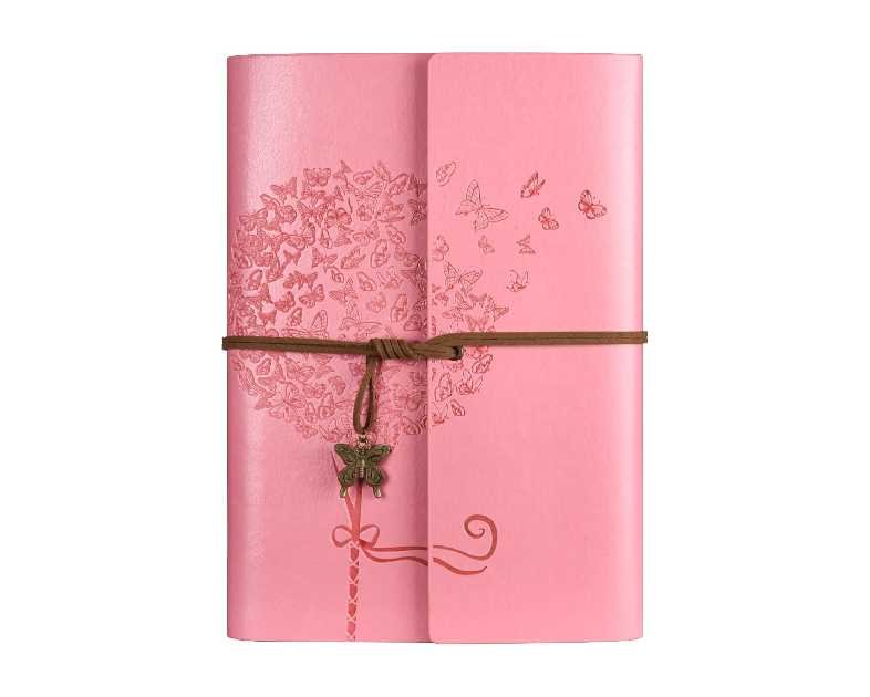 OMEYA Leather Journal Notebook, Refillable Writing Journal Diary Planner, Gifts For Women,Men, Girls, Sister, Friends (Pink, A5-9.3''×6.3'')