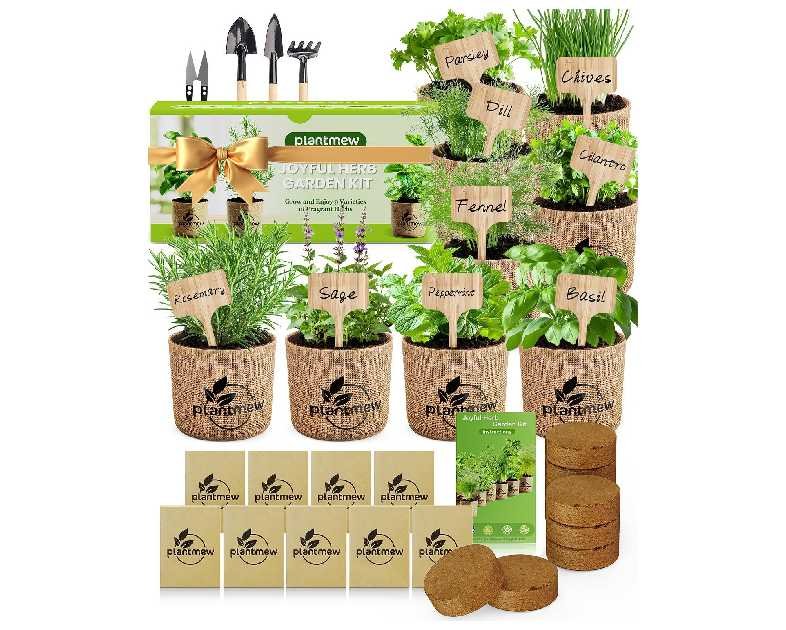 9 Herb Indoor Garden Kit - Unique Kitchen Gift for Women, Men, Mom, Friends - Complete Starter Set with Pots, Soil & Tools - Perfect for Windowsill, Countertop, Home Gardening