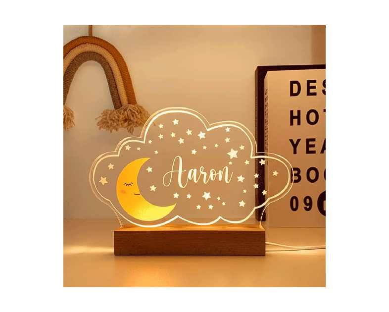 Personalized Night Light for Baby Kids, Custom Name Moon Star Led Lamp for Girls Boys, Customized Name Night Lights Gift for Children Nursery