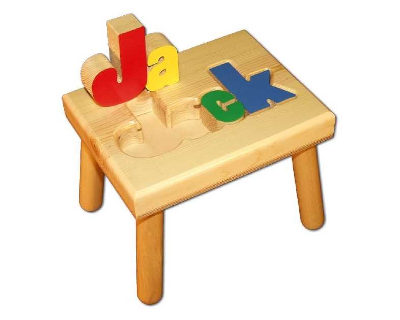 Damhorst Toys Personalized Wooden Child's Name Puzzle Stool Primary Colors