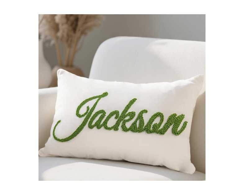 Personalized Embroidered Name Lumbar Pillow，Custom Monogram Throw Accent Handmade Pillows Cover，Customizable 12x20 Decorative Couch Bed Room Pillow Case Gifts for Kids Boy Girls