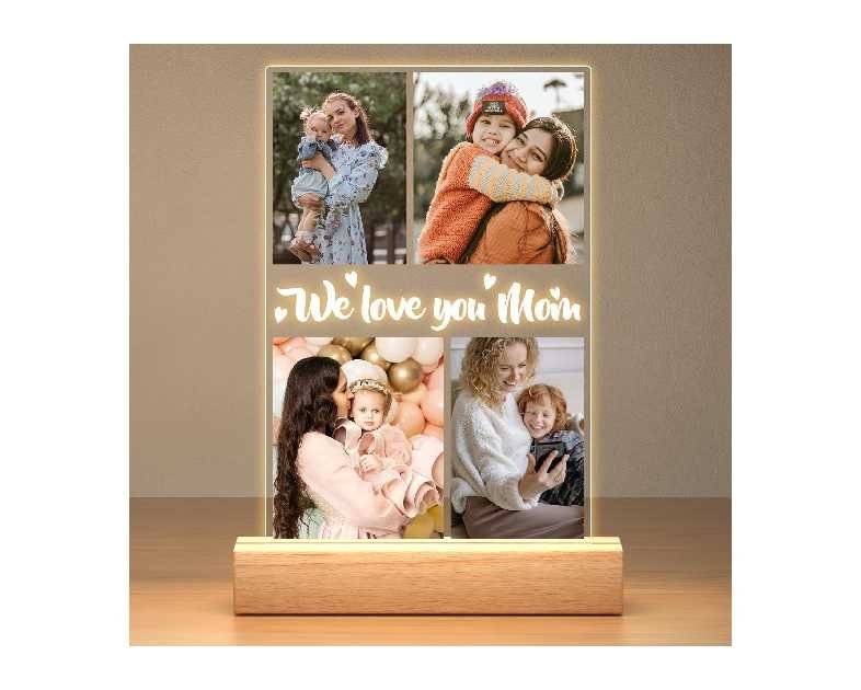 Personalized Picture Frame with Night Light, Custom Photo Frame with Photos, Customized Gifts for Mom Girls Boys, Personalized Christmas Birthday Gifts for Mom, Kids, Baby, Family