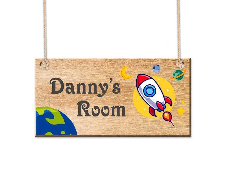 Custom Sign Personalized Bedroom Door Signs Wooden Room Decor Bedroom Accessories Rectangle Name Door Sign Plaques Custom Gifts UV Printed with Any Name for Son Daughter Kids Baby Toddler (Design 2)