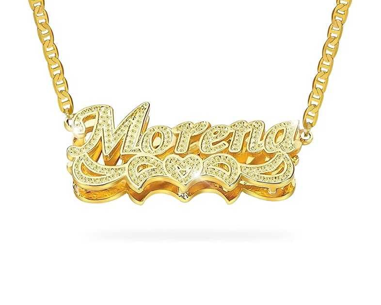 BAUMA AUTO Double Plated Name Necklace Personalized Custom Nameplate Pendant Necklace Personalized Name Jewelry for Women Men Birthday Gifts