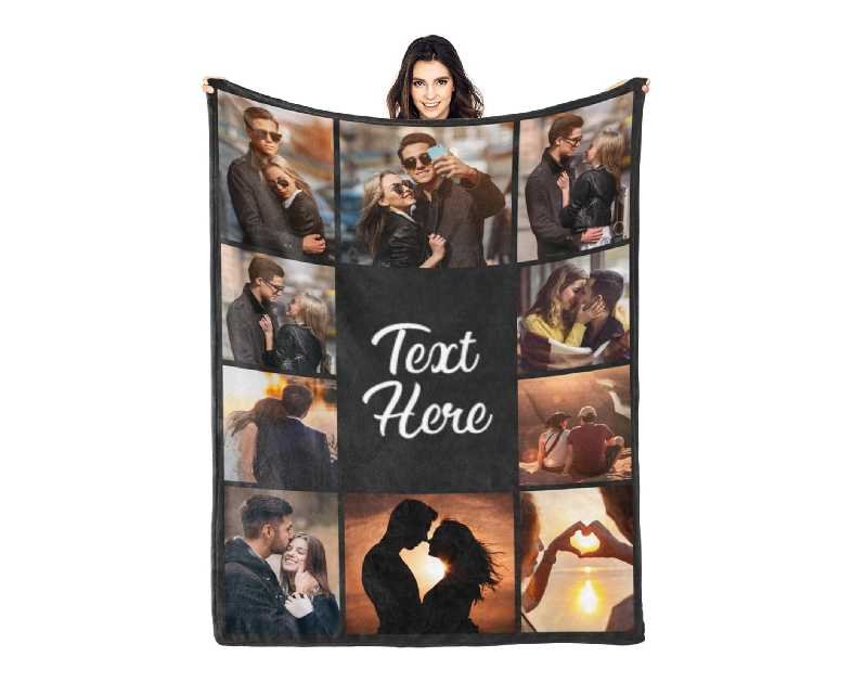 Custom Blanket with Picture Text Customized Throw Personalized, Customizable, Photo Blankets Customize Gifts for Mom, Dad, Couple, Girlfriend, Boyfriend, Wife, Husband, D10 Photos-1