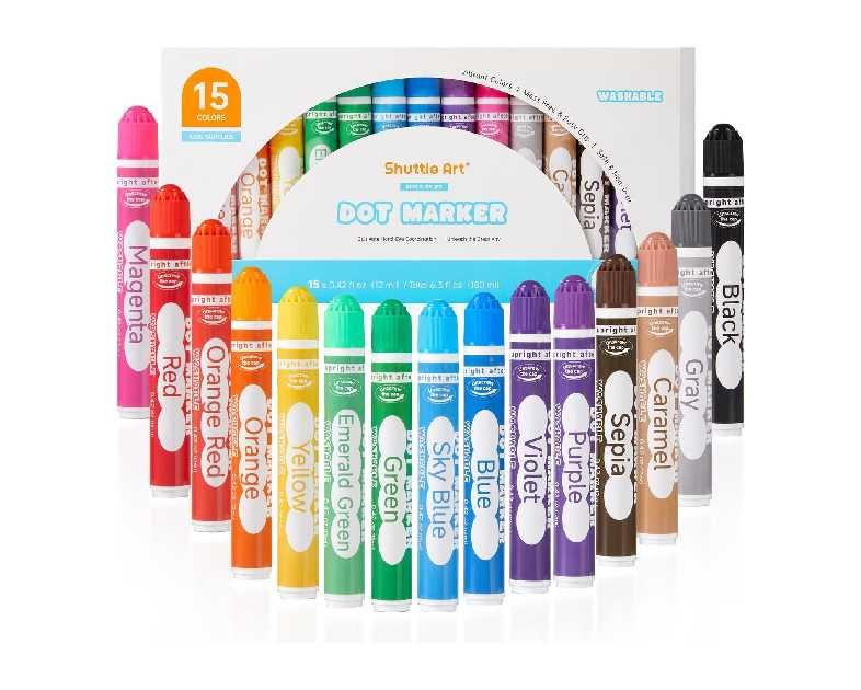 Shuttle Art Dot Markers, 15 Colors Washable Dot Markers for Toddlers,Bingo Daubers Supplies for Kids Preschool Children, Non Toxic Water-Based Bingo Daubers