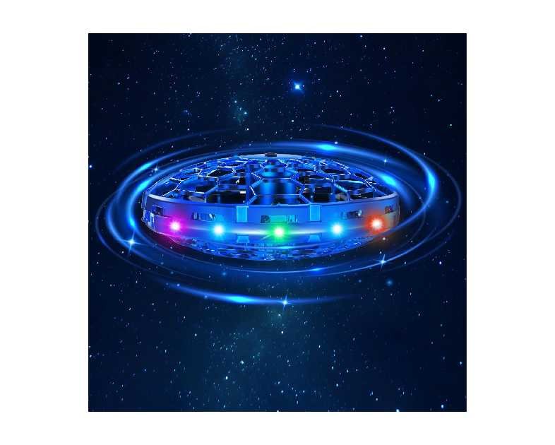 Hand Operated Flying Toy Drone for Kids, 360° Hands Free Motion Sensors Mini Drone with Cool LED Lights, Easy Indoor Small UFO Toy Flying Ball Drone for 6 7 8 9 10+ Year Old Boys and Girls (Blue)