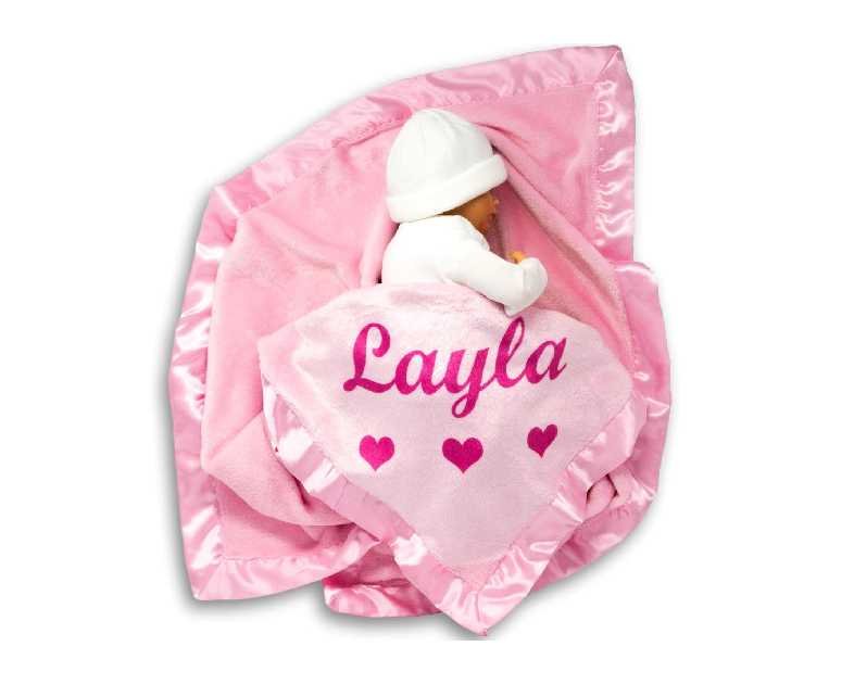 Custom Catch Personalized Baby Blanket for Girls - Pink - Newborn or Infant Gift with Name
