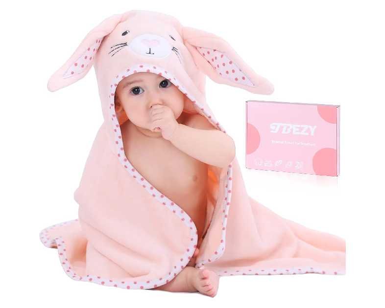 Baby Hooded Towel with Unique Animal Design Ultra Soft Thick Cotton Bath Towel for Newborn (Bunny)