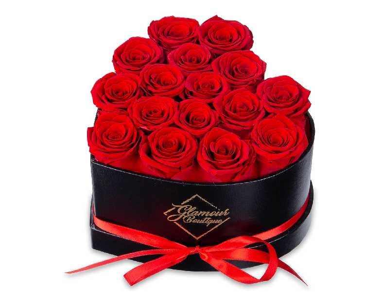 GLAMOUR BOUTIQUE 16 Flower Forever Heart Shape Box - Preserved Roses Gift for Her, Preserved Flowers, Red