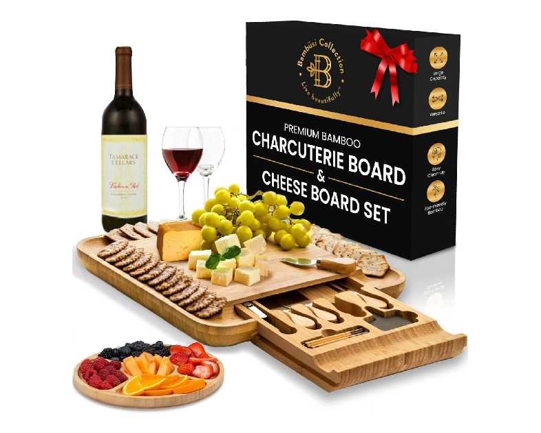 Charcuterie Board Gift Set - Bamboo Cheese Board and Knife Set