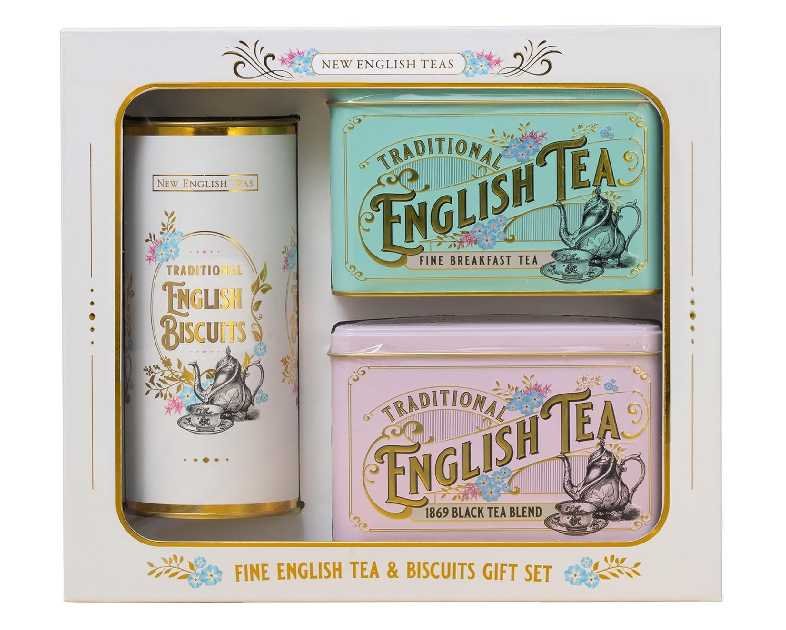 New English Teas Vintage Victorian Tea & Cookies Gift Set with 80 Fine English Teabags